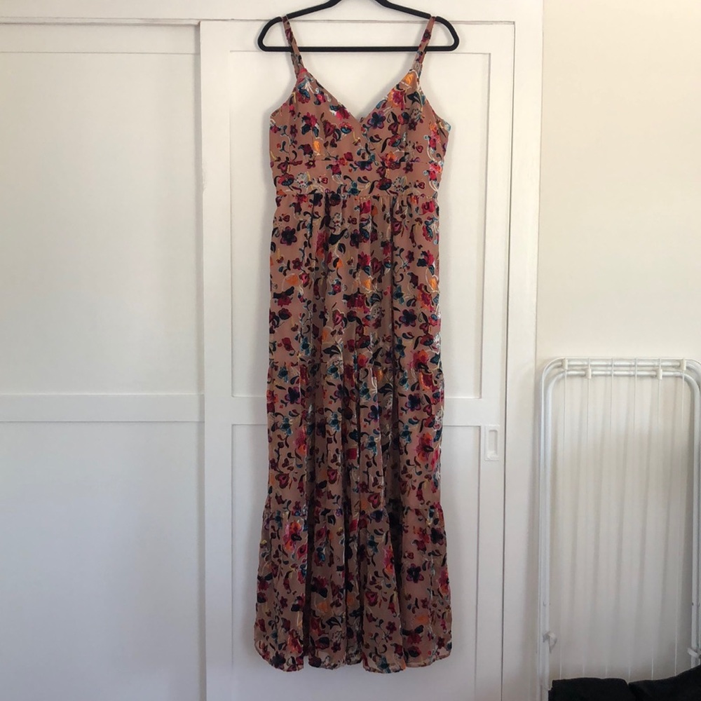Anthropologie Flounced Floral Burnout Velvet Jumpsuit